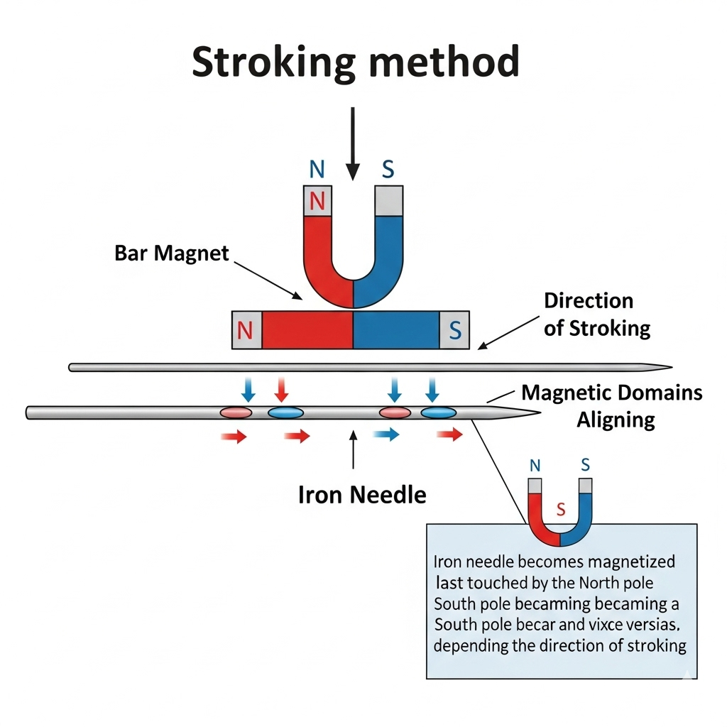 2. Explain a simple method by which an iron needle can be magnetized.